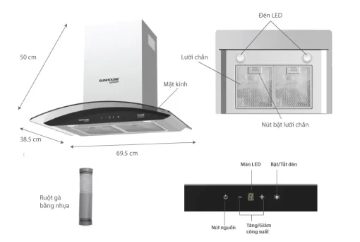 MÁY HÚT MÙI CAO CẤP KÍNH CONG SUNHOUSE MAMA MMB6682 70