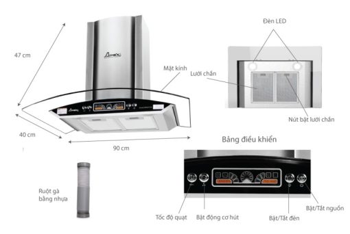 MÁY HÚT MÙI KÍNH CONG SUNHOUSE APEX APB6601 90C