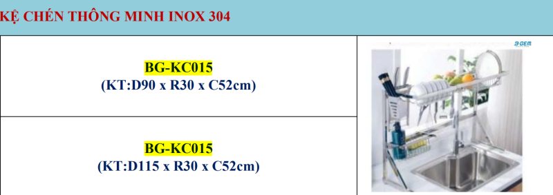 KỆ CHÉN THÔNG MINH INOX 304 B-GEM BG-KC015 (90cm)