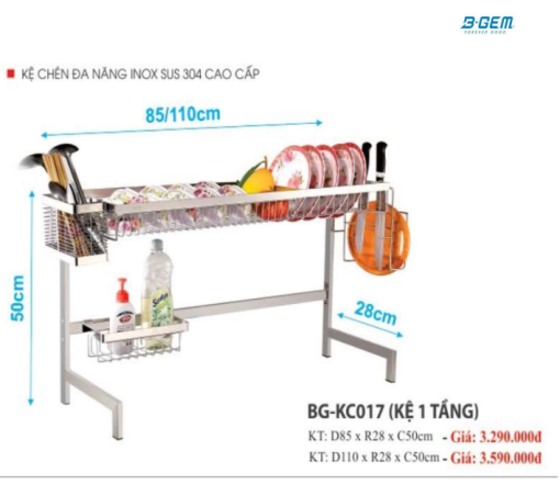 KỆ CHÉN BÁT 1 TẦNG B-GEM BG-KC017 85CM - 3