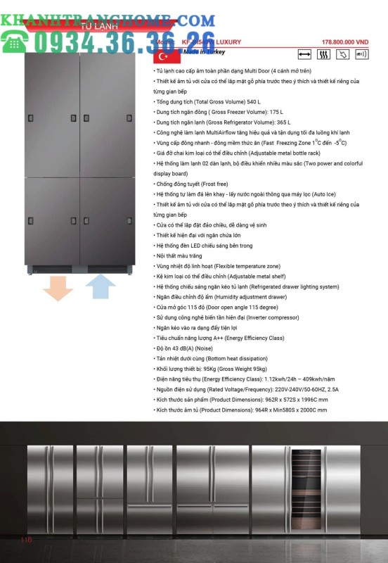 TỦ LẠNH ÂM TOÀN PHẦN KAFF KF BI555W LUXURY - 62
