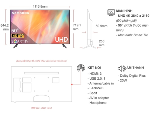 Smart Tivi Samsung 4K 50 inch UA50AU7700KXXV - 3