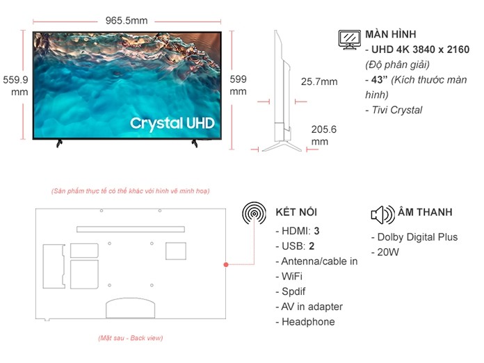 Smart Tivi Samsung 4K Crystal UHD 43 inch UA43BU8000