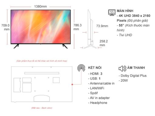 Smart Tivi Samsung 4K 55 inch UA55AU7002 - 3