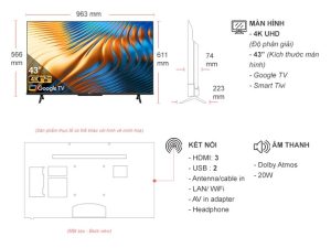 Google Tivi Hisense 4K 43 inch 43A6500H - 23