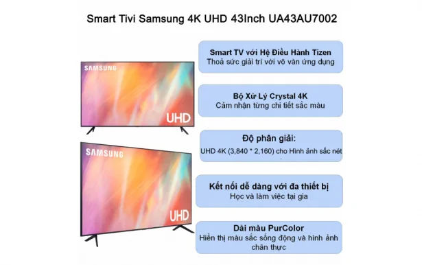 Smart Tivi Samsung 4K 43 inch UA43AU7002KXXV