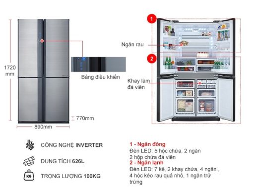 Tủ lạnh Sharp Inverter 626 lít SJ-FX631V-SL - 3