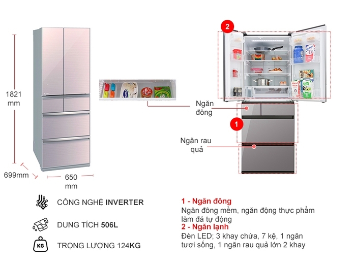 Tủ Lạnh Mitsubishi Inverter 506 Lít MR-WX52D-F-V
