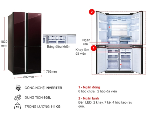 Tủ lạnh Sharp Inverter 678 lít SJ-FX688VG-RD - 3