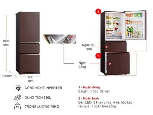 Tủ lạnh Mitsubishi Inverter 330 lít MR-CGX41EN-GBR-V - 3