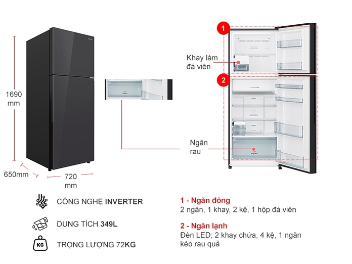 Tủ lạnh Hitachi Inverter 349 lít R-FVY480PGV0-GMG