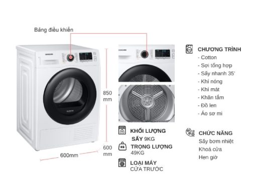 Máy sấy bơm nhiệt Samsung 9 kg DV90TA240AE/SV - 3