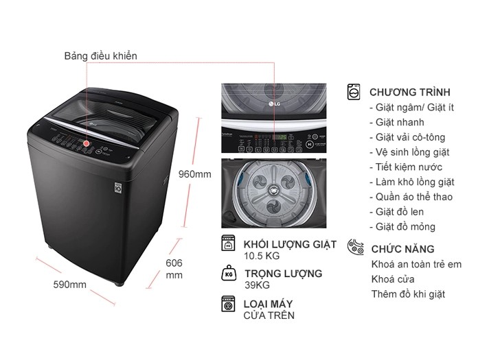 Máy giặt LG Inverter 10.5 kg T2350VSAB
