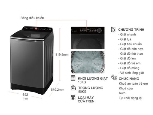 Máy giặt Aqua Inverter 13 kg AQW-DR130UGT PS - 3