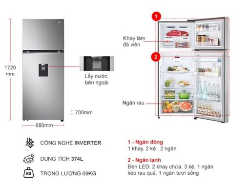 Tủ lạnh LG Inverter 374 lít GN-D372PS - 3