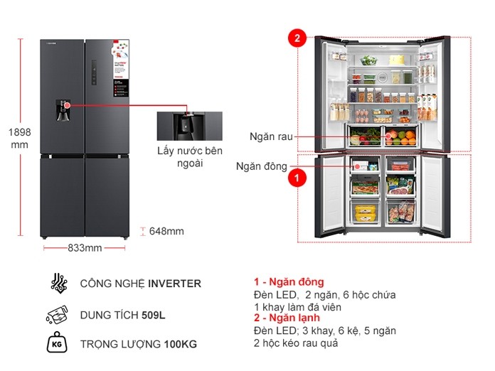 Tủ lạnh Toshiba Inverter 509 lít GR-RF605WI-PMV(06)-MG