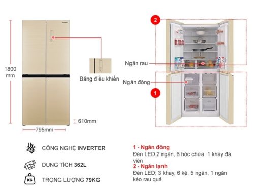 Tủ lạnh Sharp Inverter 362 lít SJ-FX420VG-CH - 3