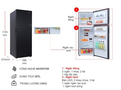 Tủ lạnh Aqua Inverter 357 lít AQR-T376FA(FB) - 3