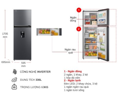 Tủ lạnh Toshiba Inverter 336 lít GR-RT435WEA-PMV(06)-MG - 3