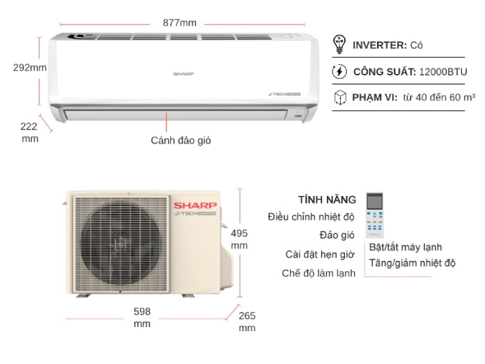 Máy lạnh Sharp Inverter 1.5 HP AH-X13ZEW