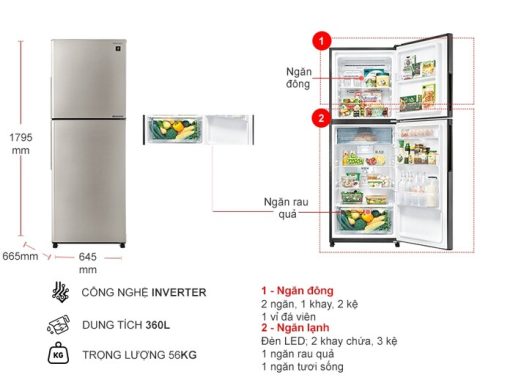 Tủ lạnh Sharp Inverter SJ-XP382AE-SL 360 lít - 3