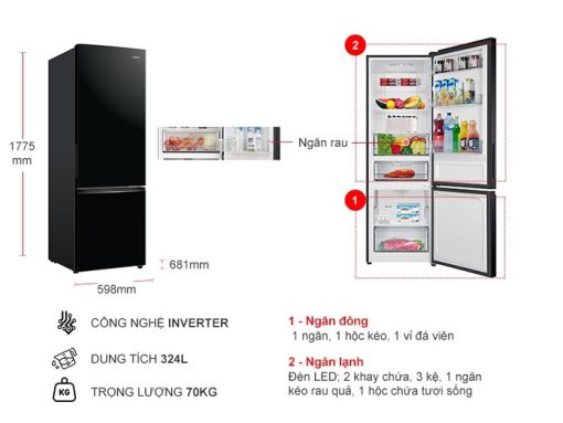 Tủ lạnh Aqua Inverter 324 lít AQR-B390MA(FB) - 3