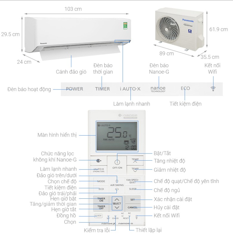 Máy lạnh Panasonic Inverter 2 HP CU/CS-XU18ZKH-8