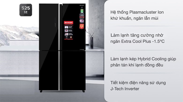 Tủ lạnh Sharp Inverter 525 lít SJ-FXP600VG-BK