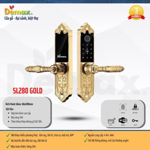 Khóa cửa vân tay DEMAX SL280 GOLD tiêu chuẩn Đức - 5