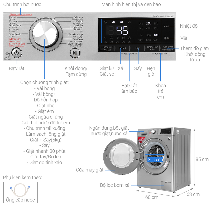 Máy giặt sấy LG FV1409G4V 9/5kg