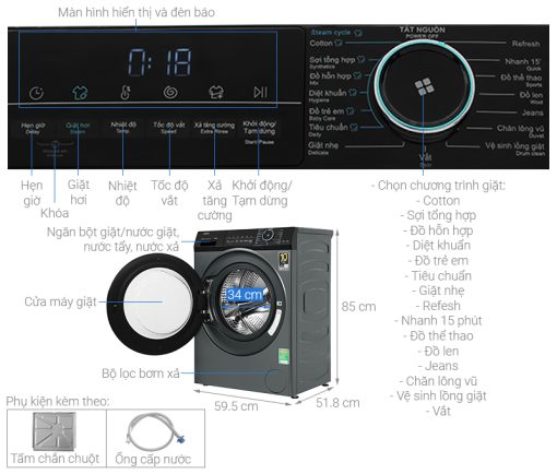 Máy giặt Aqua Inverter 9.5 kg AQD-A952J BK - 3