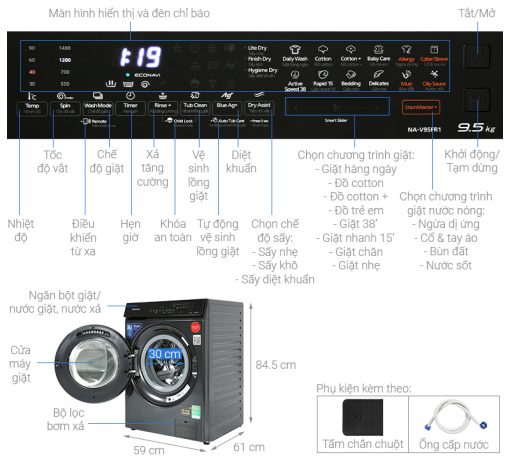 Máy giặt sấy Panasonic Inverter 9.5 kg/2 kg NA-V95FR1BVT - 3