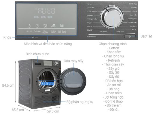 Máy sấy bơm nhiệt AQUA 9 Kg AQH-H900G PS - 3