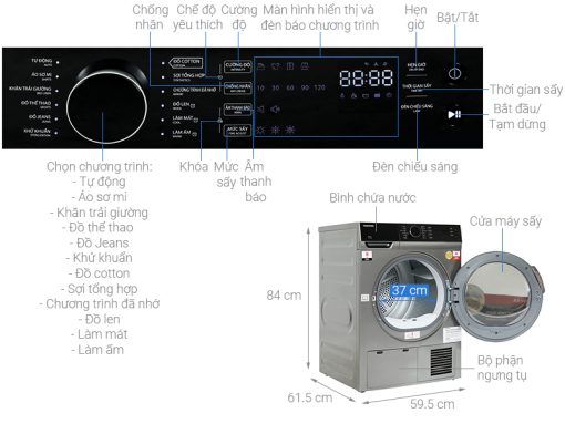 Máy sấy quần áo Toshiba 8 kg TD-K90MEV(SK) - 3