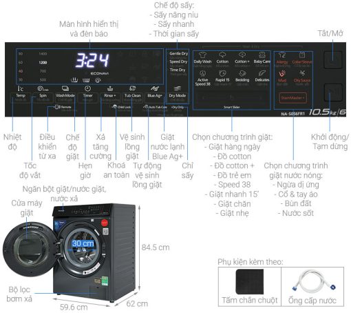 Máy giặt sấy Panasonic Inverter 10.5 kg/6 kg NA-S056FR1BV - 3