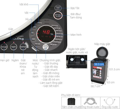 Máy giặt Sharp 10 kg ES-W100PV-H - 3