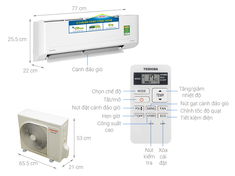 Máy lạnh TOSHIBA Inverter 1HP RAS-H10C4KCVG-V/RAS-H10C4ACVG-V