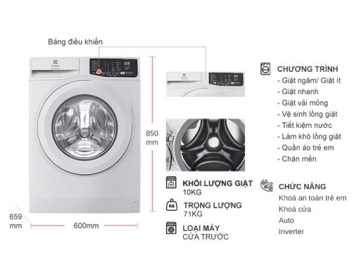 Máy giặt Electrolux Inverter 10 kg EWF1025DQWB - 3