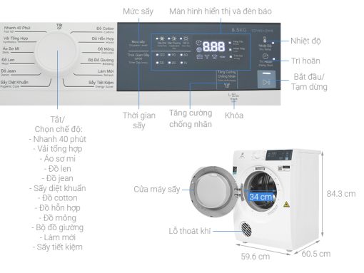 Máy Sấy Thông Hơi Electrolux 8.5 Kg EDV854J3WB - 3