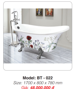 Bồn Tắm Chân Rồng Nghệ Thuật Roland BT-022 - 8 Bồn Tắm Chân Rồng Nghệ Thuật Roland BT-022 - 7