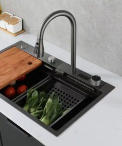 Chậu rửa Inox liền vòi xả thác thông minh 1 hộc GOLICAA GA-7546LV