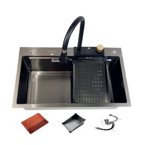 Chậu rửa chén Inox liền vòi xả thác 1 hộc GOLICAA GA-7545DV - 1