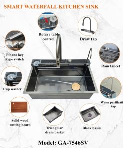 Chậu Inox liền vòi xả thác thông minh 1 hộc GOLICAA GA-7546SV - 12 Chậu Inox liền vòi xả thác thông minh 1 hộc GOLICAA GA-7546SV - 11