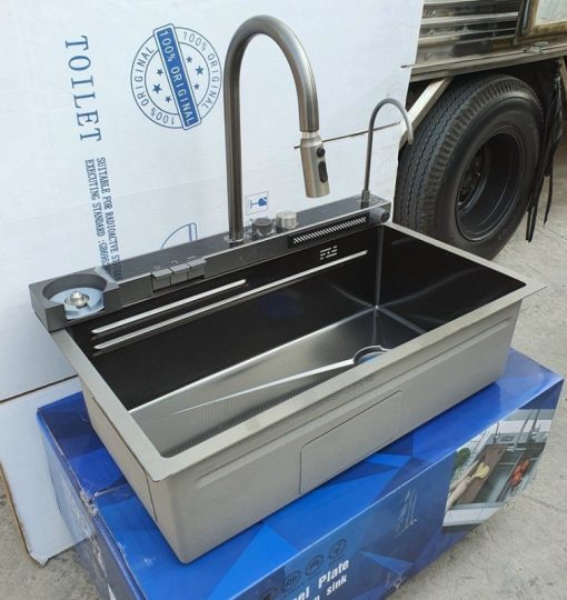 Chậu Inox liền vòi xả thác thông minh 1 hộc GOLICAA GA-7546SV - 7