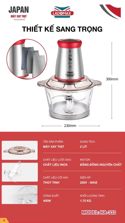 Máy xay thịt đa năng Ladomax HA-333INOX - 3