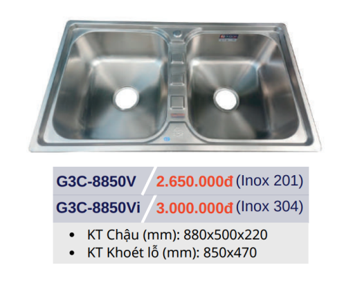 CHẬU RỬA CHÉN INOX GOLICAA G3C-8850V - 3