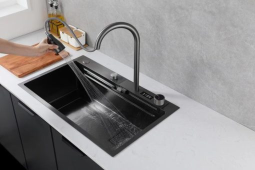 Chậu rửa Inox liền vòi xả thác thông minh 1 hộc GOLICAA GA-7546LV - 5