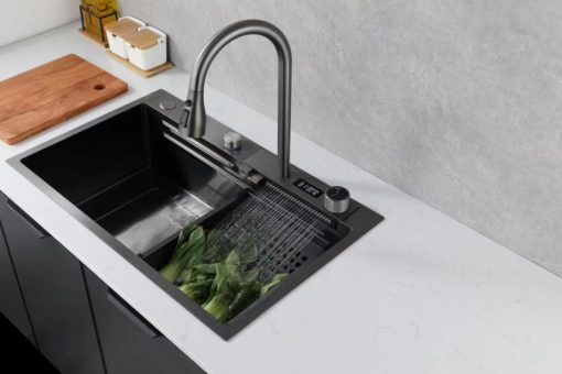 Chậu rửa Inox liền vòi xả thác thông minh 1 hộc GOLICAA GA-7546LV - 7