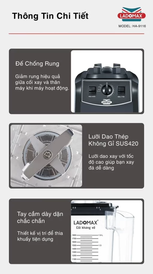 Máy xay sinh tố công nghiệp Ladomax HA-9116 - 11