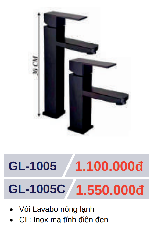 Vòi lavabo nóng lạnh GOLICAA GL-1005